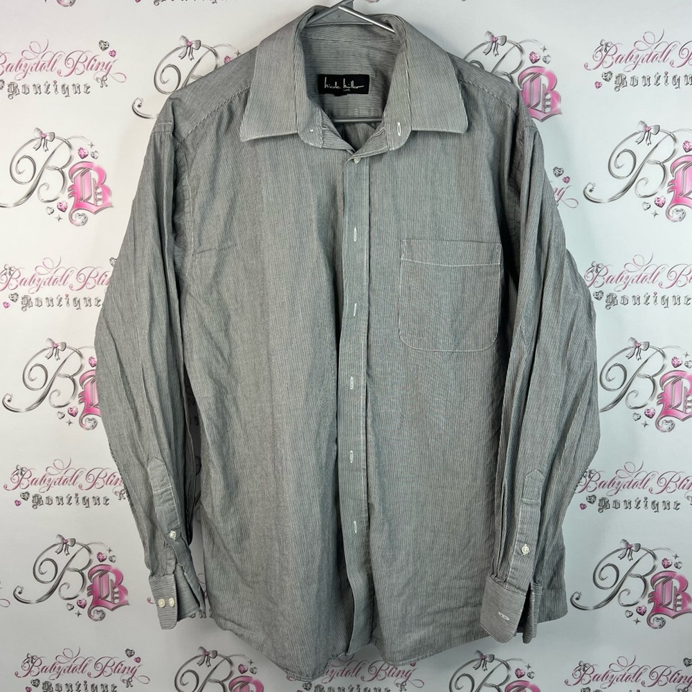 Nicole Miller button down shirt long sleeve white Gray Casual Button Down Shirt